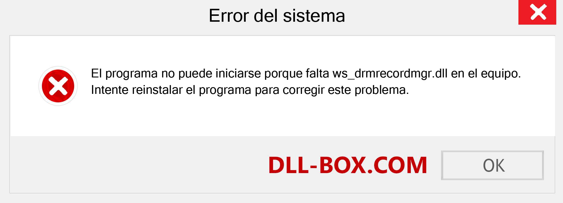 ¿Falta el archivo ws_drmrecordmgr.dll ?. Descargar para Windows 7, 8, 10 - Corregir ws_drmrecordmgr dll Missing Error en Windows, fotos, imágenes