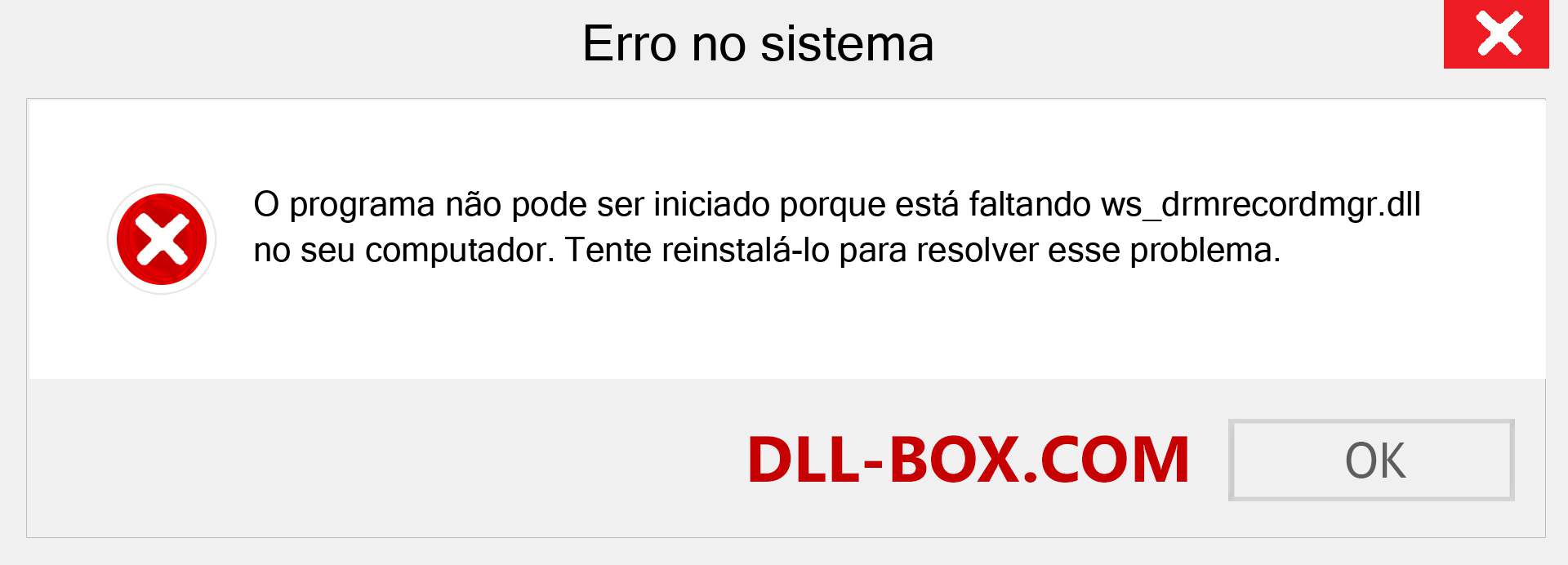 Arquivo ws_drmrecordmgr.dll ausente ?. Download para Windows 7, 8, 10 - Correção de erro ausente ws_drmrecordmgr dll no Windows, fotos, imagens